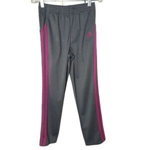 Adidas Girls Joggers Sm Trio 15 Training Pants Grey With Pink Stripes Sz 7/8